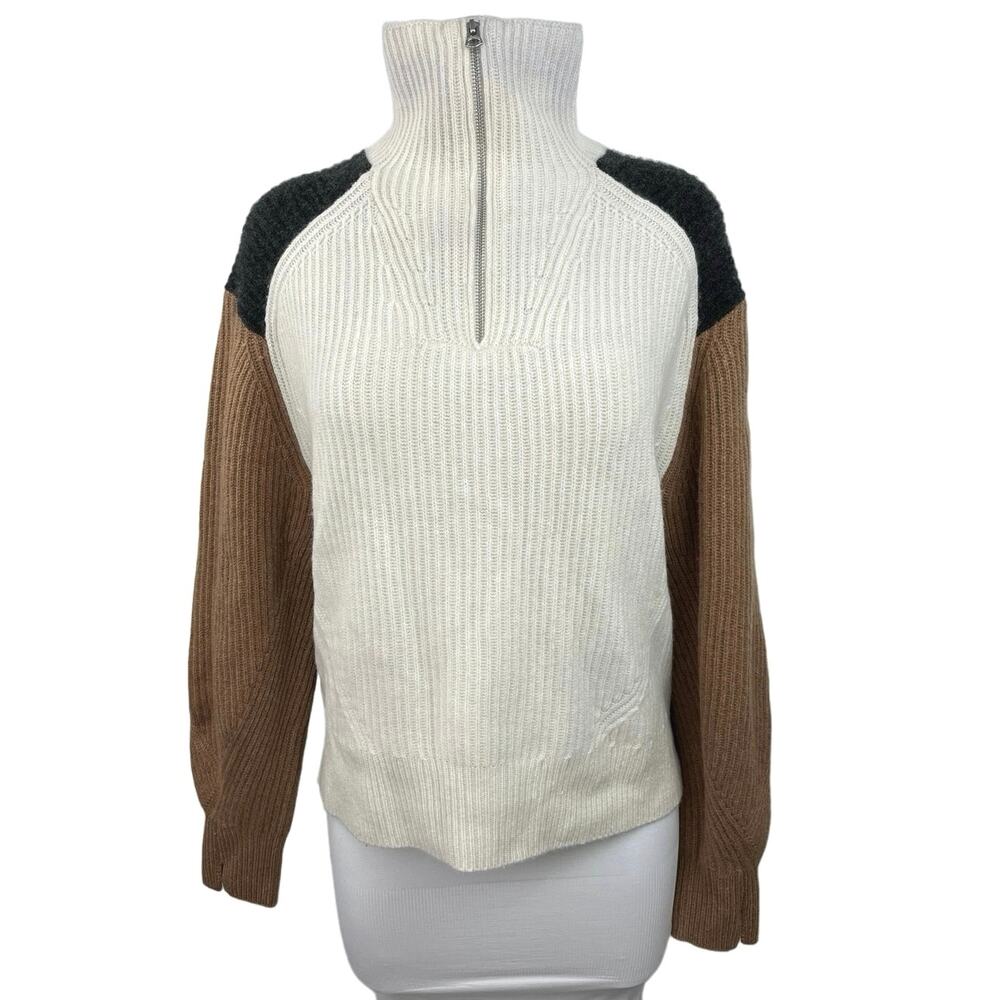 Rag & Bone 100% Cashmere Multicolor Zip Color block Pullover Sweater Jacket Sz M